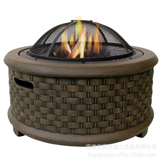Outdoor Decoration Round Magnesium Oxide Iron Brazier Courtyard Garden Heating Barbecue Stove Cross-border Direct Sales Fire Pit